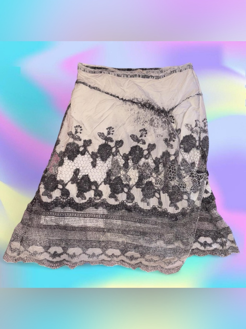 vtg y2k wrapping lace overlay skirt - soft surroundungs, sz xl